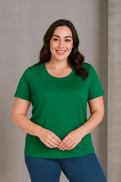 Ebsumu Women's Plus Size Wide Collar Breathable Fabric Green T-Shirt
