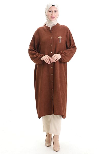 sefamerve Linen Tall Tunic 992005-02 Brown