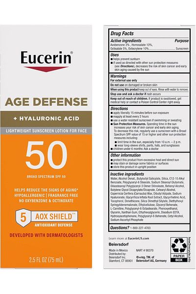 Eucerin Age Defense Face Sunscreen Lotion with Hyaluronic Acid SPF 50 - 2.5fl oz