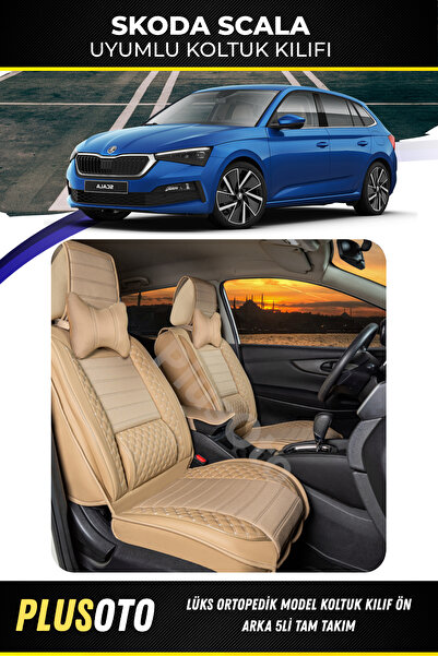 PlusOto طقم غطاء مقعد السيارة باللون البيج المتوافق مع سلسلة سكودا سكالا بلس ...