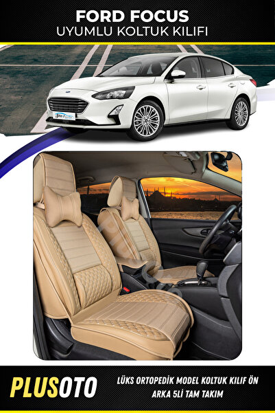 PlusOto مجموعة أغطية مقاعد السيارة باللون البيج المتوافقة مع سلسلة Ford Focus...