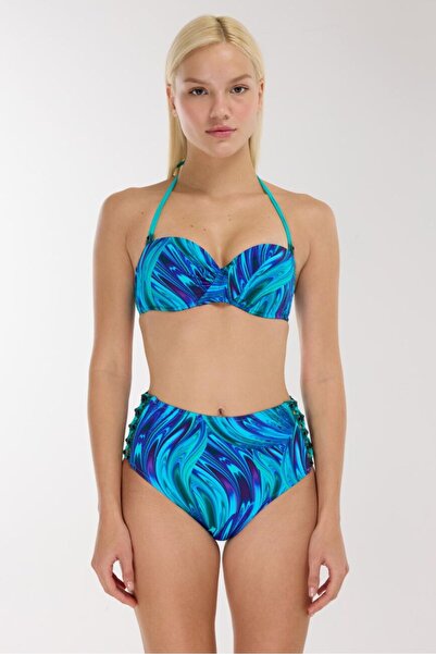 AYYILDIZ 5625 Turquoise Print High Waist Bikini Set
