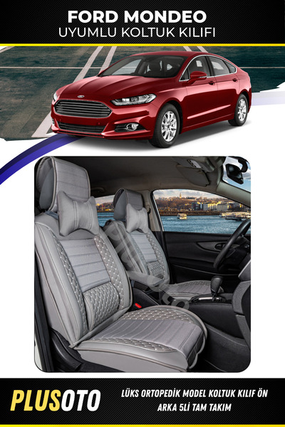 PlusOto مجموعة أغطية مقاعد السيارة باللون الرمادي المتوافقة مع سلسلة Ford Mon...