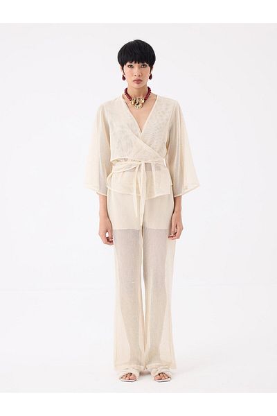 RİVUS Elastic Waist Lined Mesh Trousers - Beige