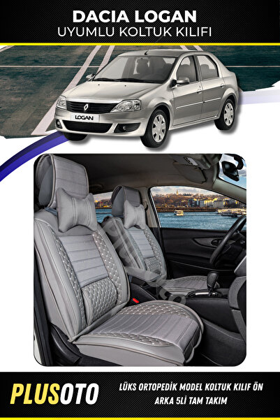 PlusOto مجموعة غطاء مقعد السيارة باللون الرمادي المتوافق مع Dacia Logan Plus ...