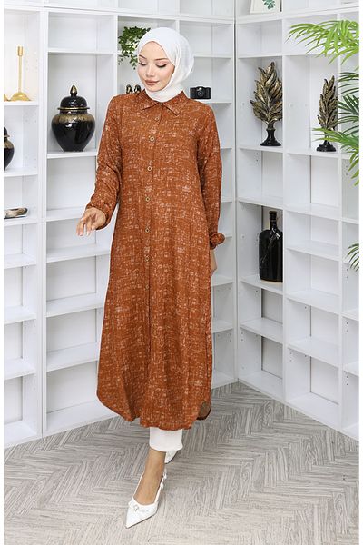 sefamerve Viscose Fabric Buttoned Long Tunic 0070-01 Tan