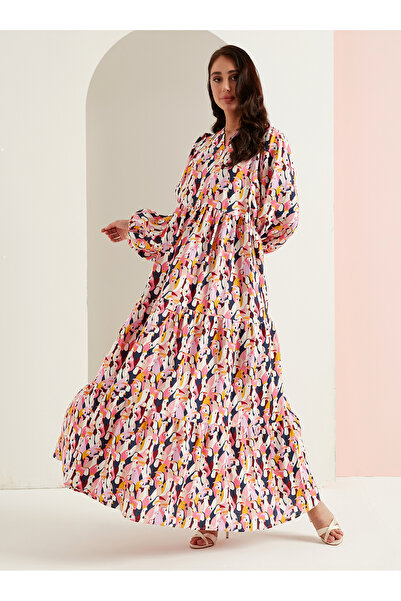 Store Wf فستان من الكتان برقبة على شكل حرف V ومطبوع بنمط الببغاء