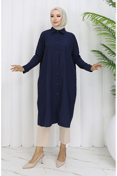 sefamerve Ρεγκλάν Μανίκι Χιτώνας 4066-07 Navy Blue