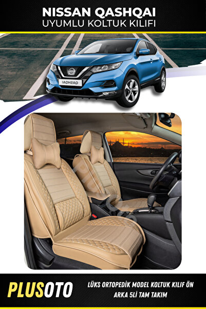 PlusOto مجموعة غطاء مقعد السيارة باللون البيج المتوافق مع سلسلة Nissan Qashqa...