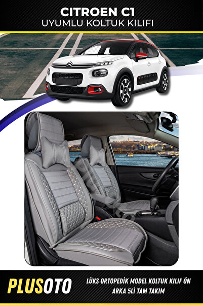 PlusOto مجموعة أغطية مقاعد السيارة باللون الرمادي المتوافقة مع Citroen C1 Plu...