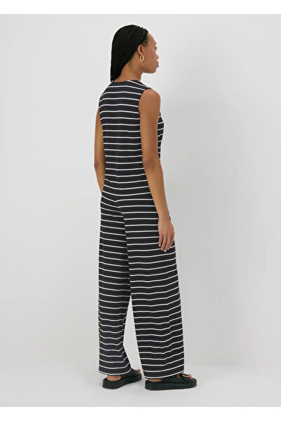 Kübra Tekstil Wide Leg Black Striped Women's Trousers