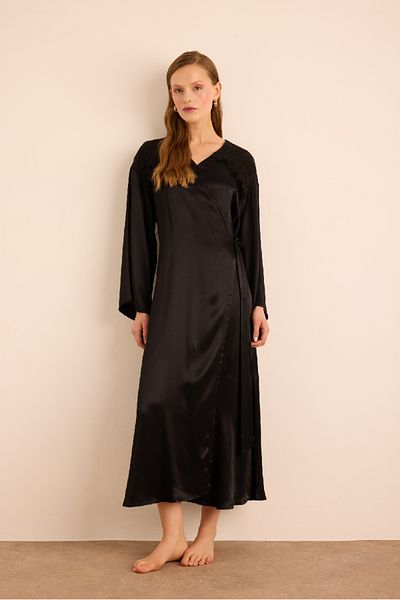 Aker Viscon Dressing Gown with Lace Detail on Shoulders and Back