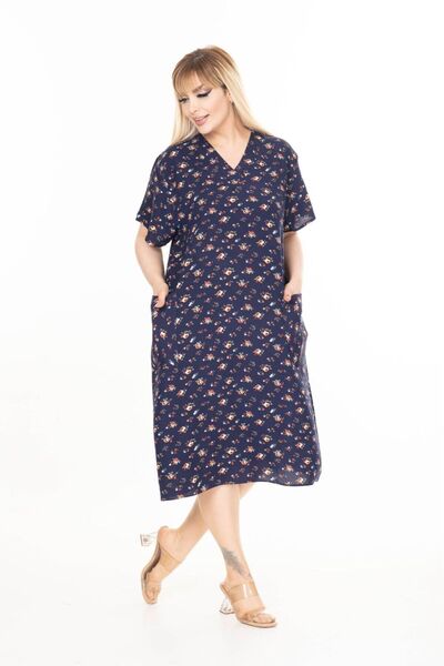 mervemoda Women's Large Size Summer Woven Short Sleeve Short Length Dress Dress