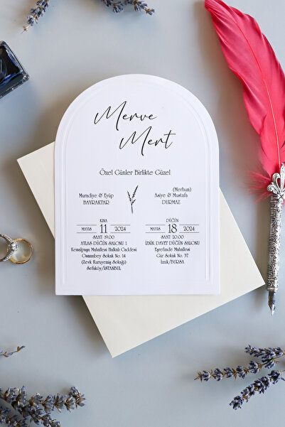 Pixel Davetiye Oval Kesim Düğün Davetiyesi - 100 Adet - Düğün - Nişan - Kına - Sünnet - Nikah Davetiyesi - 8840