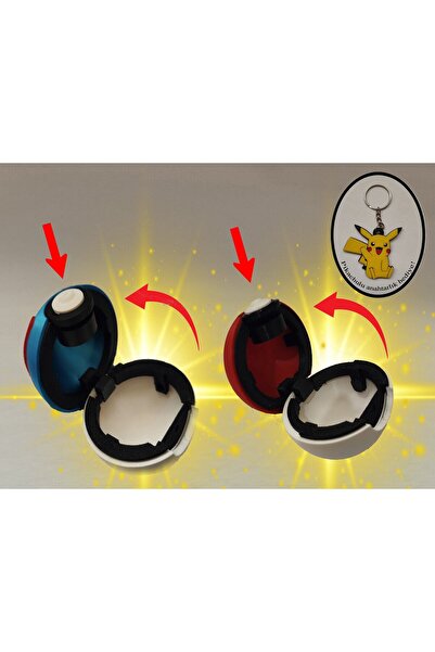 Bikey Design Mekanzmalı Basınca Açılan Poketopu Ikili Set.(POKEBALL 3D BASKI)sürpriz Pokemon Ve Pikachu Anahtarlk