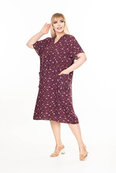 mervemoda Women's Large Size Summer Woven Short Sleeve Short Length Dress Dress