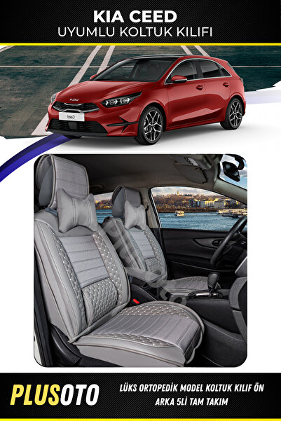 PlusOto مجموعة أغطية مقاعد السيارة باللون الرمادي المتوافقة مع سلسلة Kia Ceed...