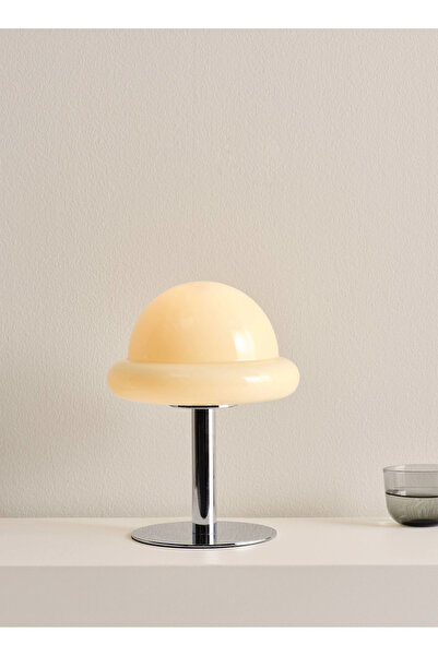 JOTEX Masa Lambası 26 cm, Cam & Kromaj Demir, 40W, Mantar Şapka Tasarım