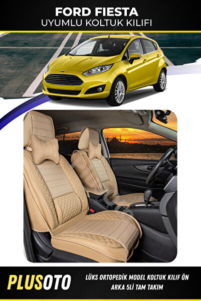 PlusOto مجموعة أغطية مقاعد السيارة باللون البيج المتوافقة مع سلسلة Ford Fiest...