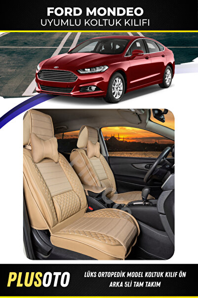 PlusOto مجموعة أغطية مقاعد السيارة باللون البيج المتوافقة مع سلسلة Ford Monde...