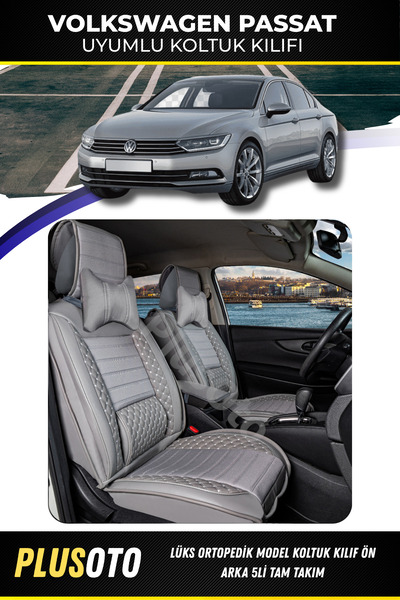 PlusOto مجموعة أغطية مقاعد السيارة باللون الرمادي المتوافقة مع سلسلة فولكس فا...