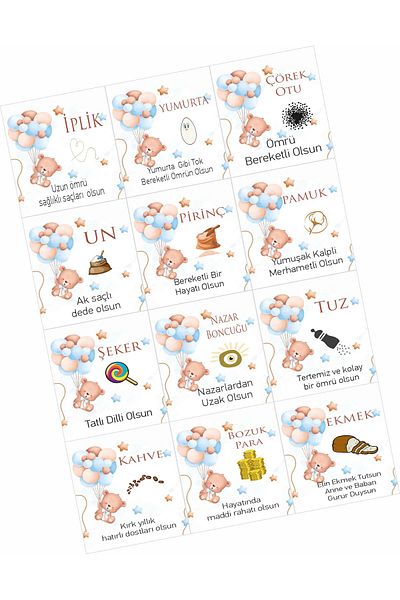 43 cici süsler organizasyon Forty Fly Basket Cards Baby Boy 40 Basket Cards 12 Pieces 7X7.5 cm Plate Shaped