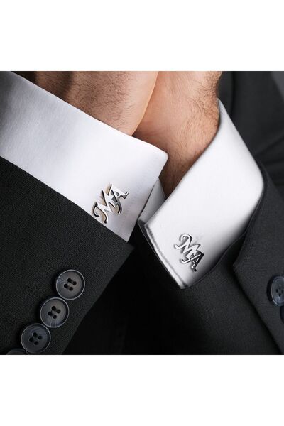 Satürn Silver Kuyumculuk 925 Ayar Gümüş 2 Harfli Kol Düğmesi Altın Kaplama Damat Hediyesi Kişiye Özel