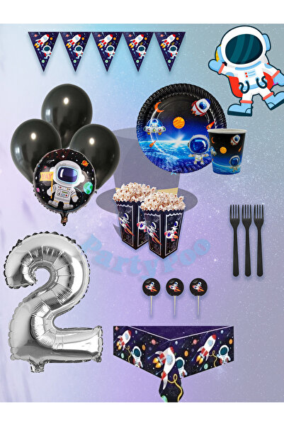 PartyPoo Set de aniversare cu tematică spațială pentru 8 persoane - Baloane P...