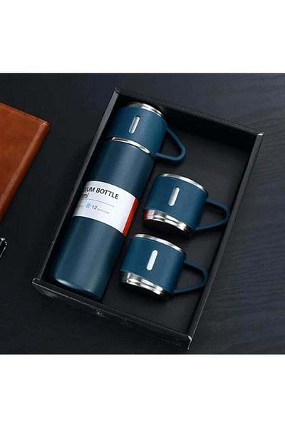Generic Coffee Thermos Flask Set, Stainless Steel Water Bottle with 3-Cups Leakproof Lids Vacuum Ins