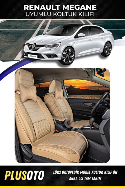 PlusOto مجموعة غطاء مقعد السيارة باللون البيج المتوافق مع سلسلة Renault Megan...