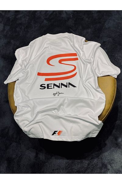 Spark Collection F1 Senna 100% Cotton Relax Fit Crew Neck White Tshirt