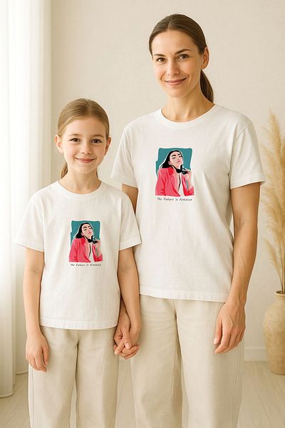 MYADA Mother Daughter Matching Future Is Feminist Printed T-Shirt 16780