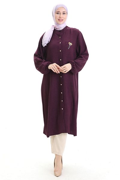 sefamerve Λινό Ψηλό Χιτώνα 992005-06 Plum