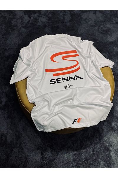 Spark Collection F1 Senna 100% Cotton Relax Fit Crew Neck White Tshirt