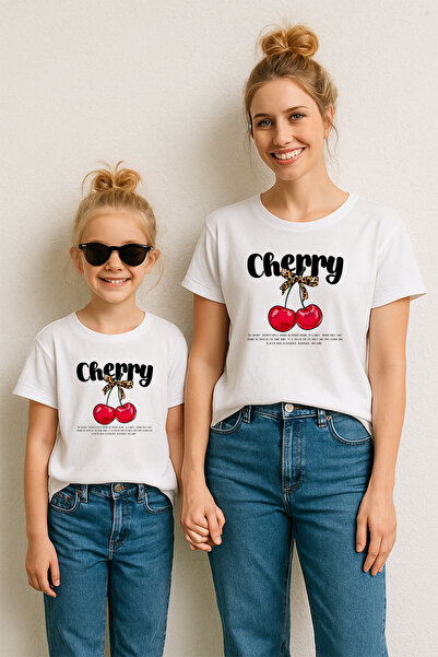 MYADA تي شيرت مطبوع عليه الكرز متوافق مع الأم والابنة 23497