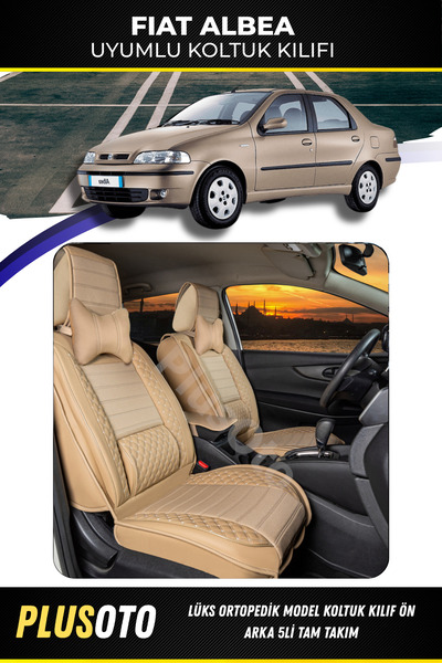 PlusOto Fiat Albea Compatible Plus Lux Series Beige Car Seat Cover Set of 5 P-19
