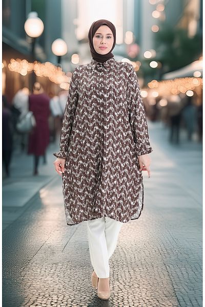 sefamerve Viscose Buttoned Tunic 992032C-02 Brown