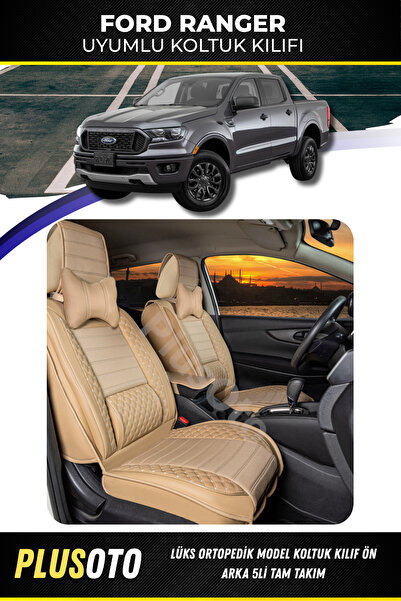PlusOto مجموعة أغطية مقاعد السيارة باللون البيج المتوافقة مع سلسلة Ford Range...