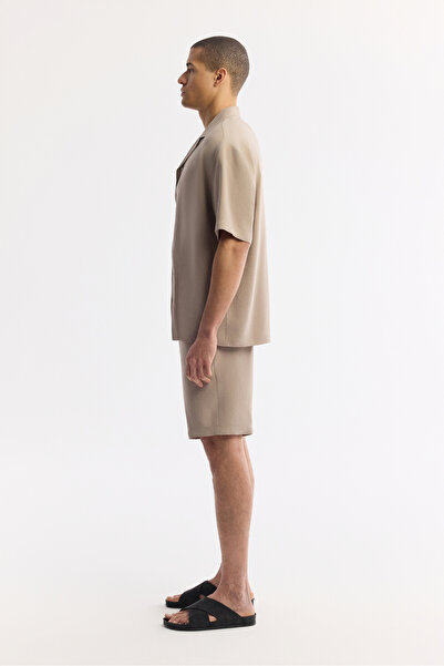 Avva Erkek Bej Apaj Yaka Soft Touch Kısa Kol Oversize Fit Gömlek A51Y2006