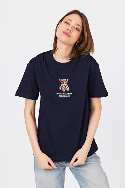 Rays Laci Bear Štampano Napisano Oversize kroj Majica 5632