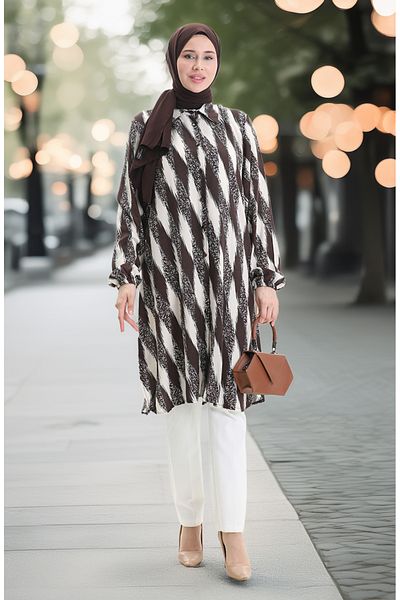 sefamerve Viscose Buttoned Tunic 992032B-03 Brown