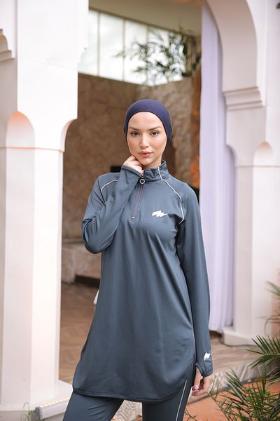 Wovi Women's Half Zipper Diving Fabric Mold Jogger Hijab Swimsuit Closed