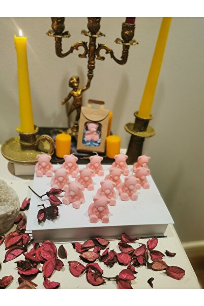 İV BLUE PURPLE İV BLUE PURPLE Babyshower 10 Adet Pembe Ayıcık Mum