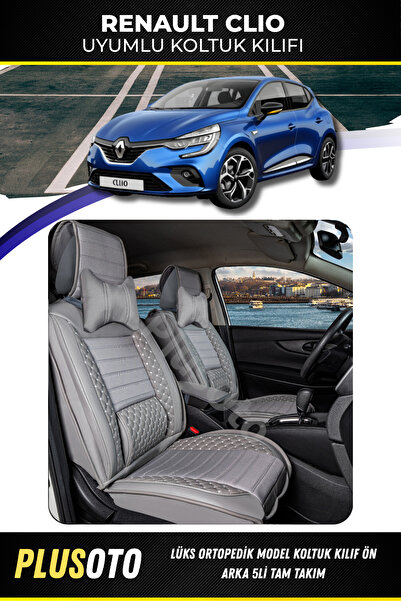 PlusOto مجموعة غطاء مقعد السيارة باللون الرمادي المتوافق مع سلسلة Renault Cli...