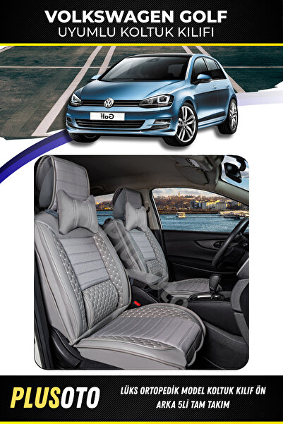 PlusOto مجموعة أغطية مقاعد السيارة باللون الرمادي المتوافقة مع سيارة فولكس فا...