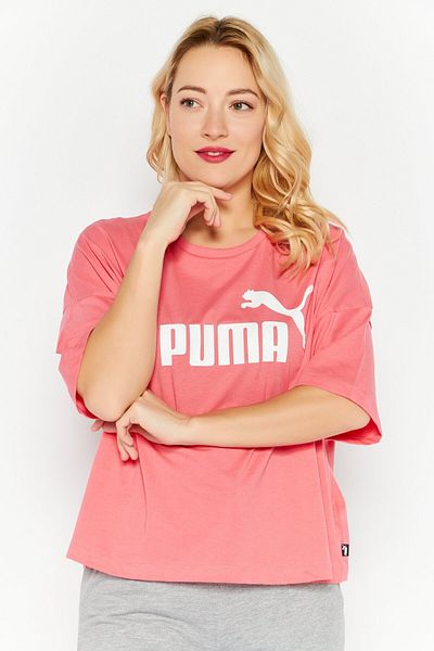 Puma بلوزة رياضية نسائية بأكمام قصيرة، وردي/أبيض
