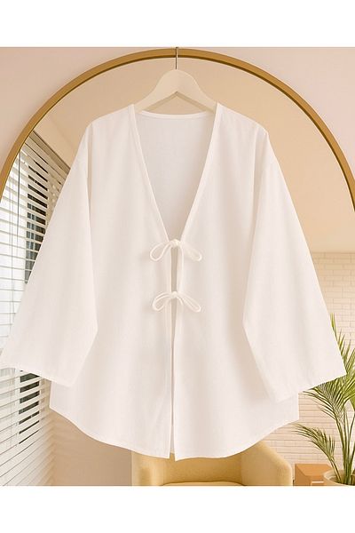 Gülce moda Tie Front Kimono Tunic Oversize