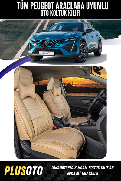 PlusOto مجموعة أغطية مقاعد السيارة المتوافقة مع Peugeot Rcz Plus Lux Series ب...