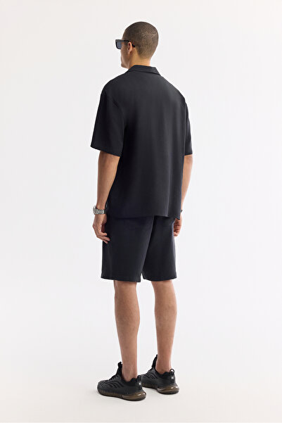 Avva Erkek Siyah Apaj Yaka Soft Touch Kısa Kol Oversize Fit Gömlek A51Y2006