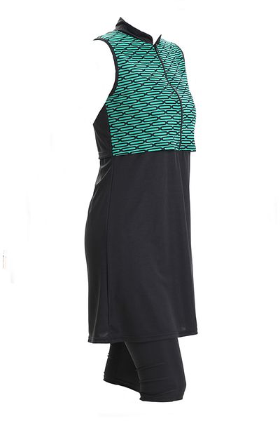 sefamerve Patterned Sleeveless Pool Swimsuit 2511-02 Emerald Green Black